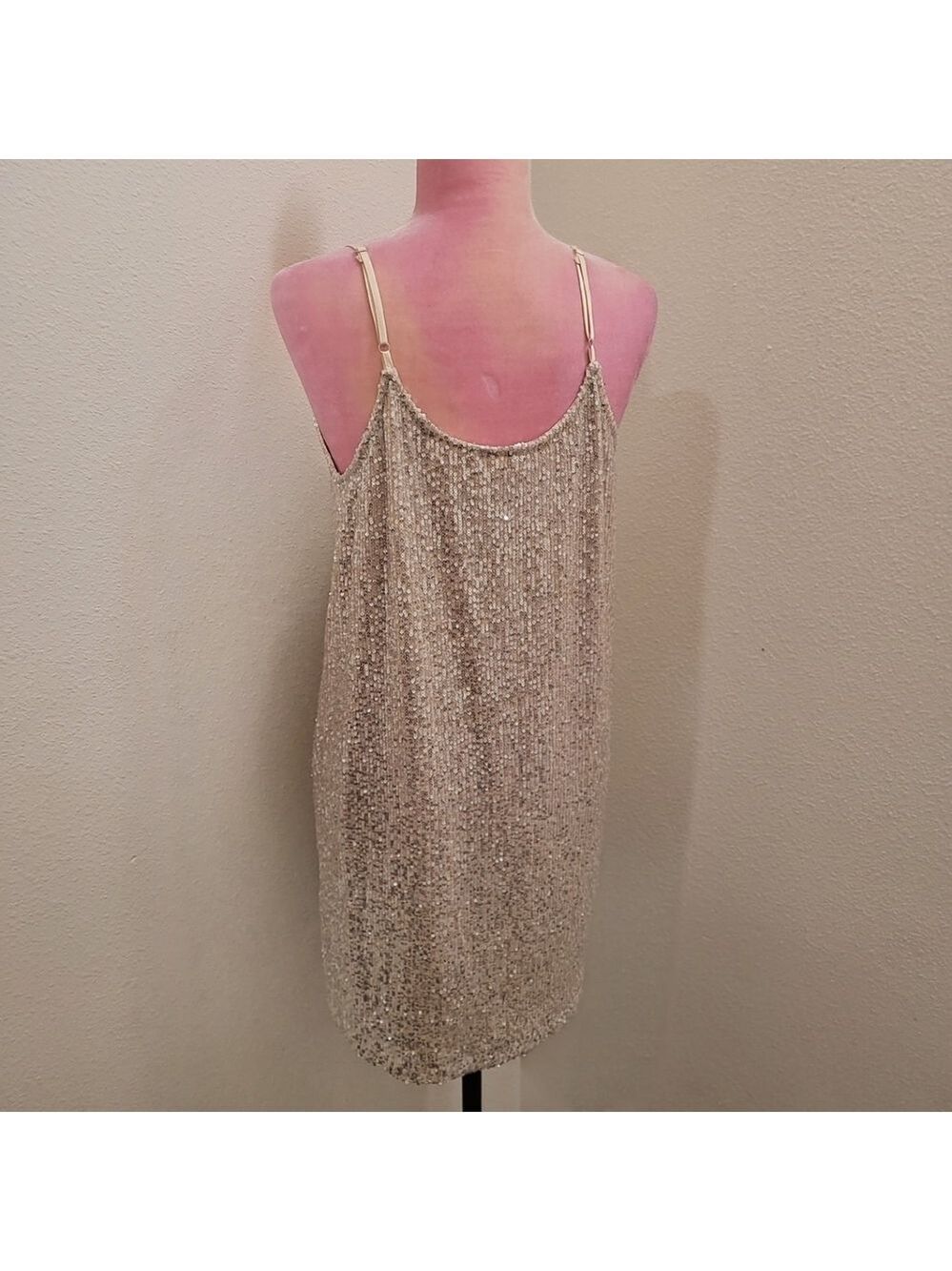 Millibon Silver Sequin Mini Dress Spaghetti Strap V-Neck Sz Large - Picture 2 of 5